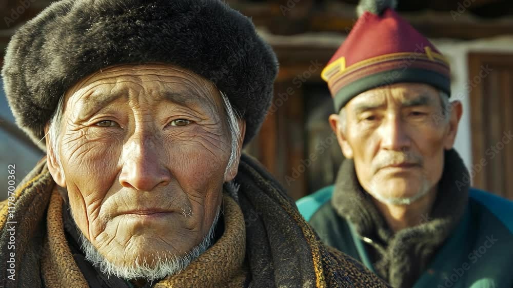 Two senior Chinese old man wearing traditional attire at outside of ...