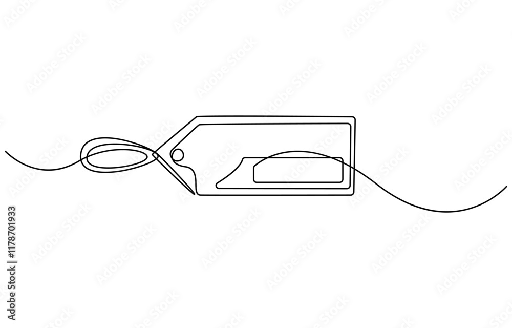 Fototapeta premium Red blank prize tag continuous one line drawing vector illustration, Sale label, one line art, continuous contour drawing, 