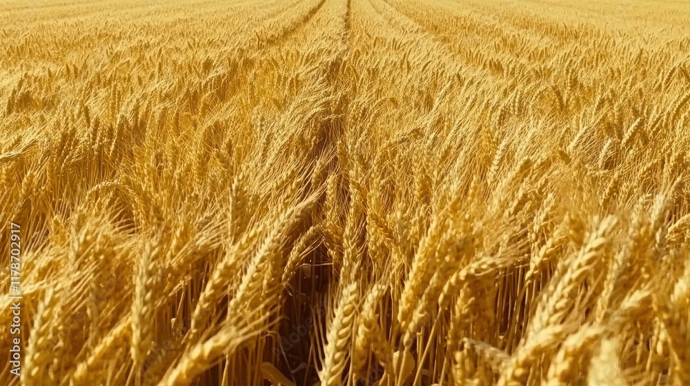 A golden wheat field stretches across the horizon, showcasing agricultural abundance. A golden wheat field stretches across the horizon, showcasing agricultural abundance.
