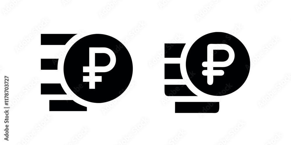 Simple Vector Icons of Russian Ruble Currency Symbols. Currency flat icon symbols coin. Russian Ruble Rub vector illustration in black and white. Simple Vector Icons of Russian Ruble Currency Symbols. Currency flat icon symbols coin. Russian Ruble Rub vector illustration in black and white.
