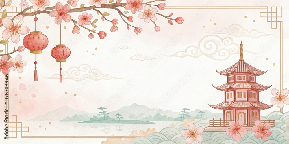 Obraz premium Chinese new year watercolor art illustration background