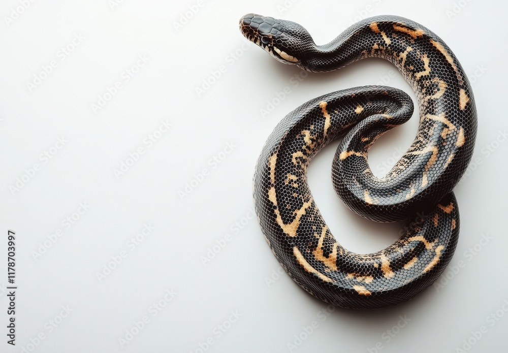 Fototapeta premium Elegant Curled Snake with Distinct Patterns on its Scales, Showcasing Rich Colors and Natural Beauty on a Minimalist Background