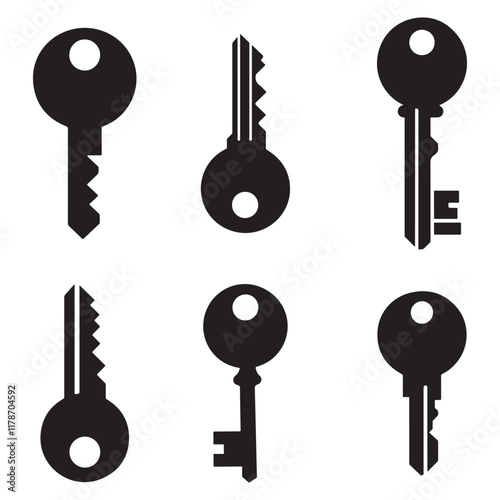 Key silhouette icon set vector on white background 