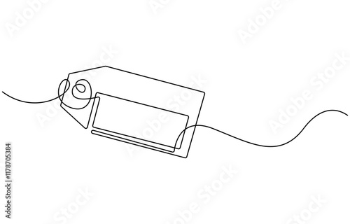 Red blank prize tag continuous one line drawing vector illustration, Sale label, one line art, continuous contour drawing,
