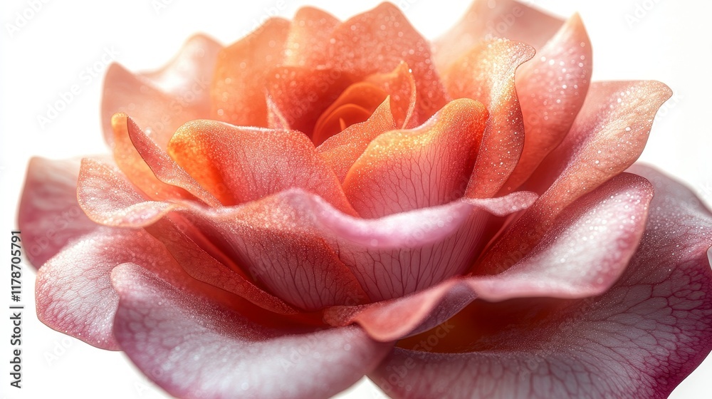 Close-up of a peach-colored rose with dew drops. Close-up of a peach-colored rose with dew drops.
