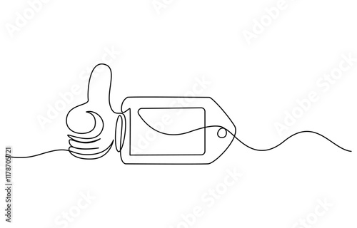 Red blank prize tag continuous one line drawing vector illustration, Sale label, one line art, continuous contour drawing,
