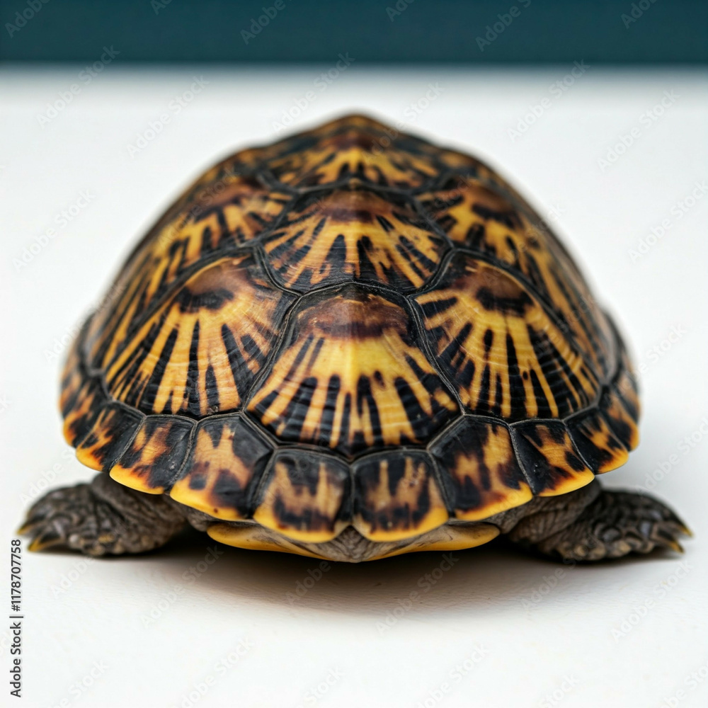 Fototapeta premium close up of a turtle shell with black and yellow markings on a white background