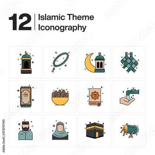 Set of icons. Islamic icons for ramadan template. Set islamic icons isolated on white background. Gold Islamic Icon. Islamic Stream