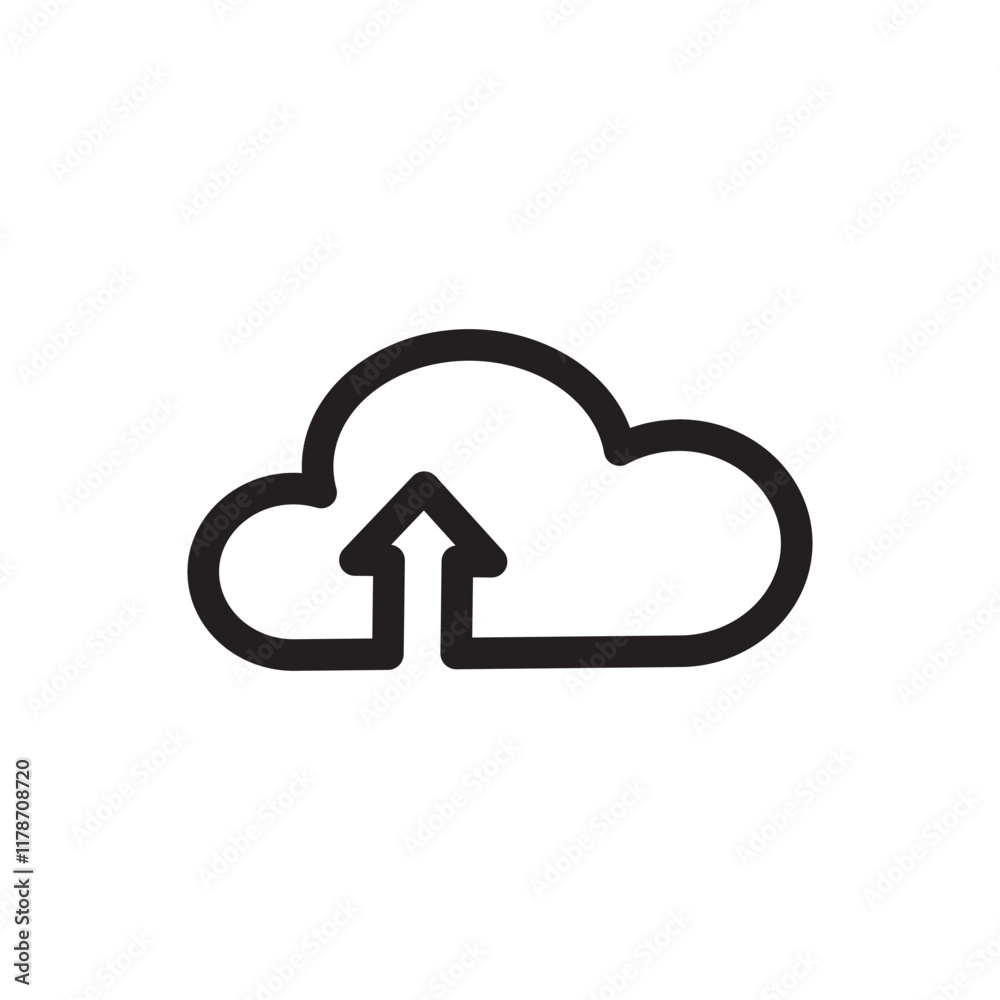 Cloud with an upward arrow, symbolizing upload in minimalist design.