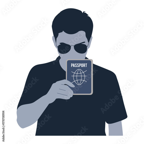 Man Holding Passport, Silhouette Style Stock Photo
