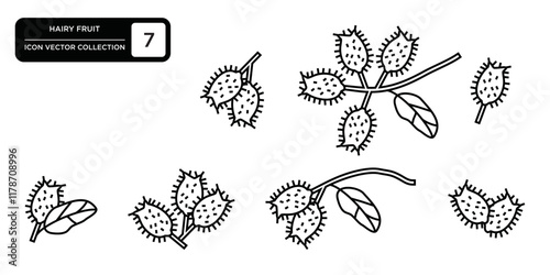 Hairy fruit icons collection, editable and resizable vector icon templates