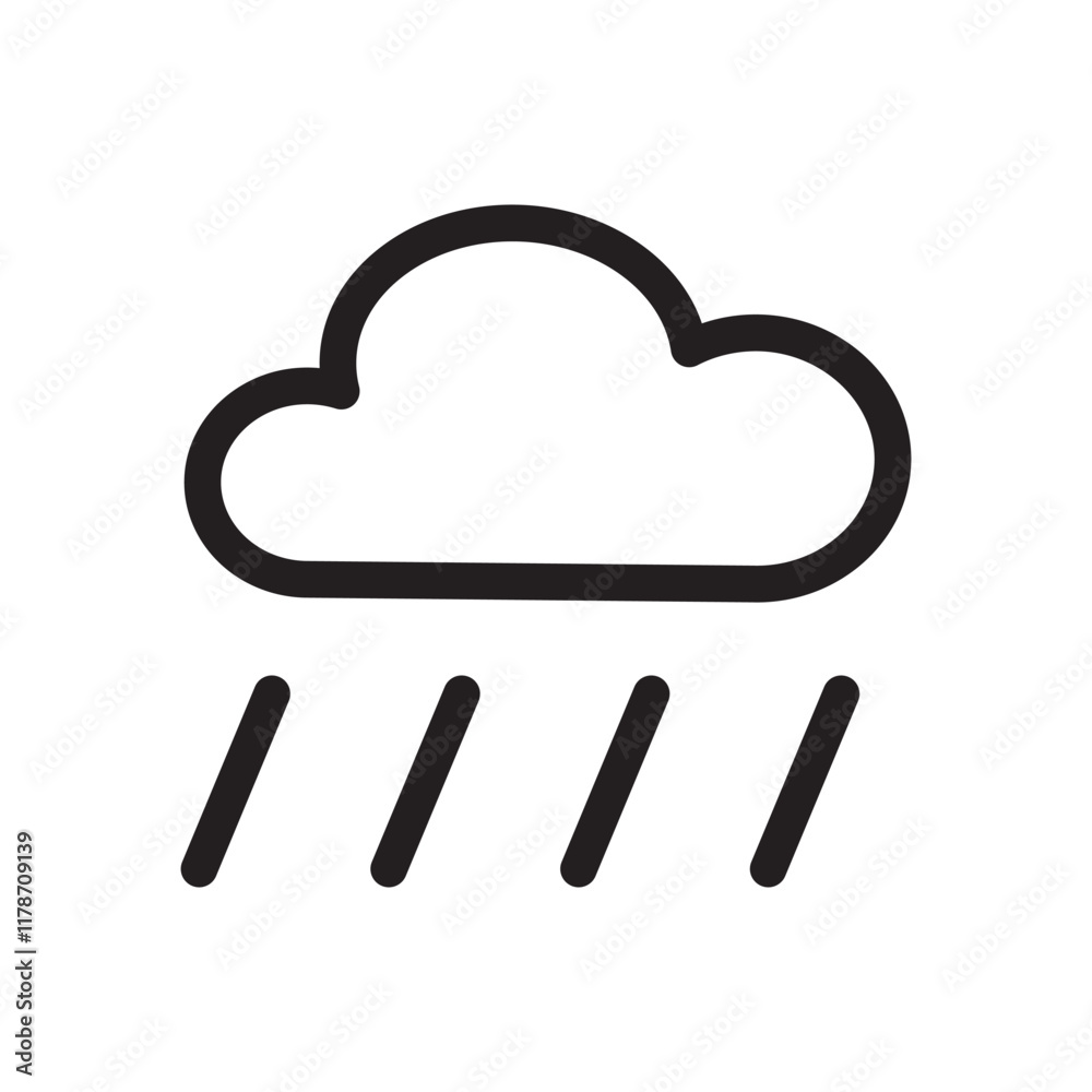 Left-facing cloud with raindrops in minimalist design. Left-facing cloud with raindrops in minimalist design.