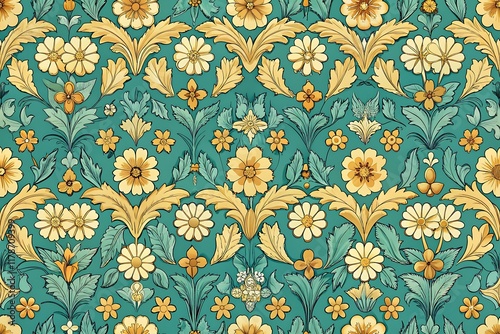 Seamless Floral Pattern with Yellow Flowers and Green Leaves