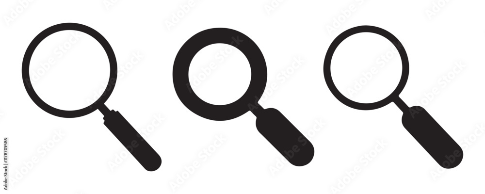magnifying glass isolated on white background, search icon set vector magnifying glass isolated on white background, search icon set vector