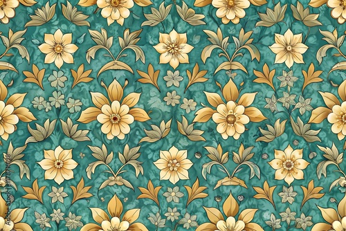 Seamless Floral Pattern with Yellow Flowers and Green Leaves