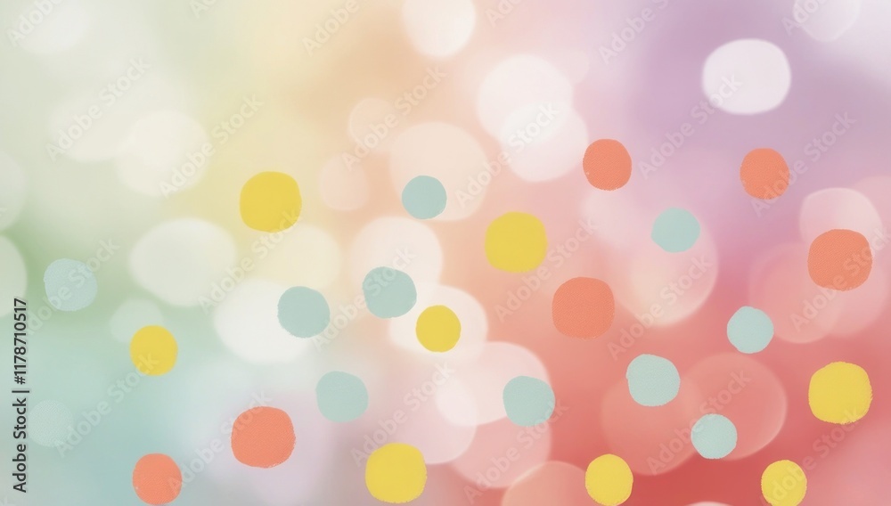 A soft pastel abstract background colorful dots with blurred bokeh light effects. Copy space for text playful backdrop A soft pastel abstract background colorful dots with blurred bokeh light effects. Copy space for text playful backdrop