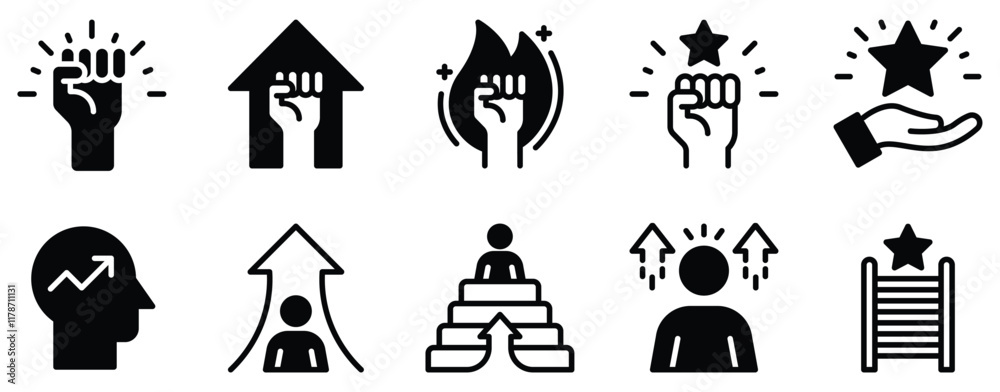 Motivational Icon Set Inspiring Solid Style Collection for Positivity and Drive