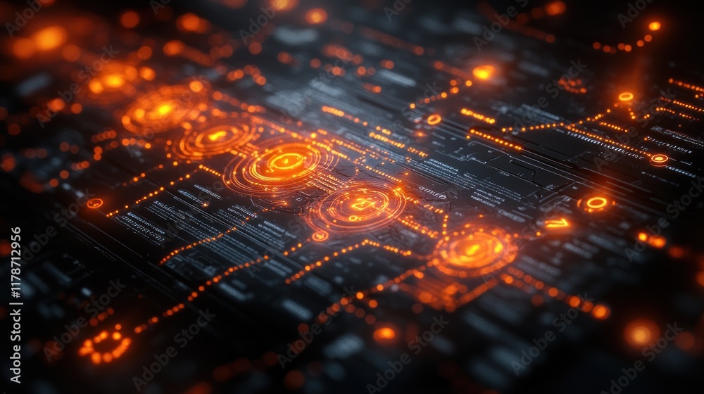 Abstract digital network with glowing elements. Abstract digital network with glowing elements.
