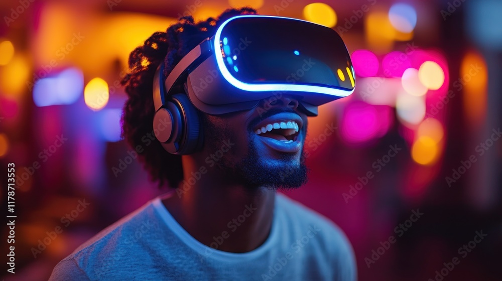 Person enjoying virtual reality experience. Person enjoying virtual reality experience.