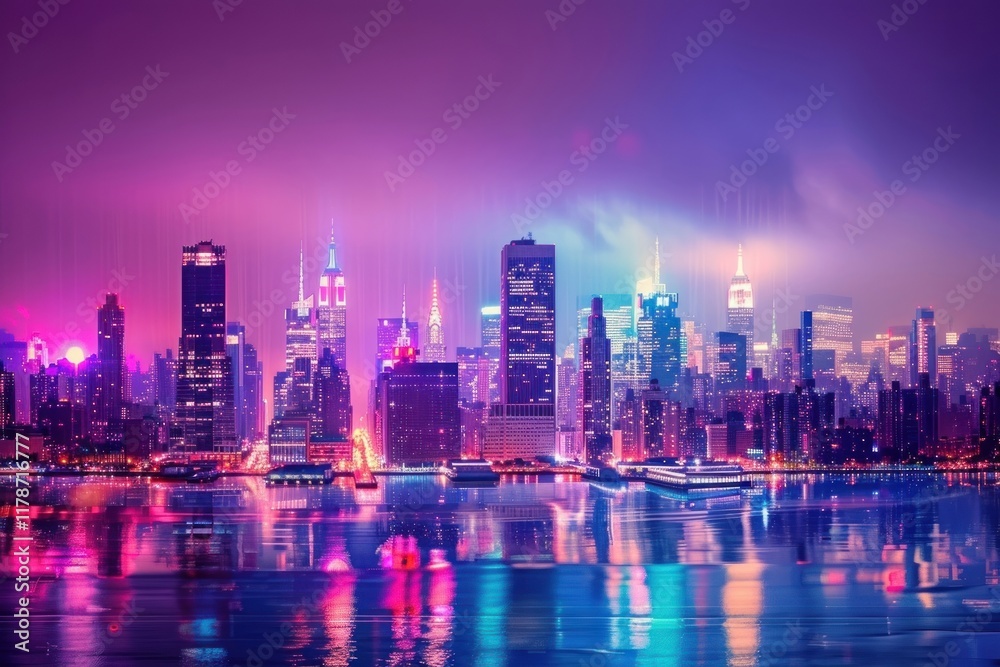 Fototapeta premium New York city skyline and skyscraper town transportation architecture.