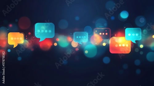 Digital communication and online chat concept, stream of message icons flowing on abstract background. Technology of internet, social network and global connection. photo