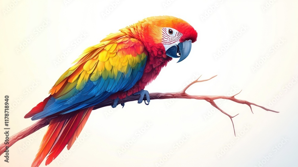 Fototapeta premium Vibrant scarlet macaw perched on a branch.