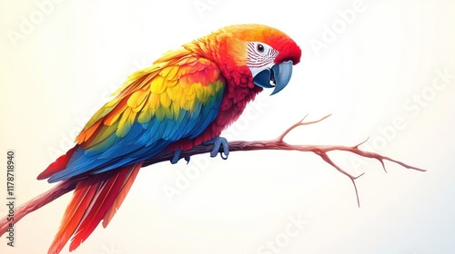 Vibrant scarlet macaw perched on a branch.