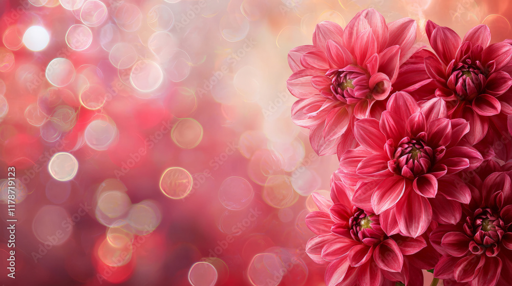Vibrant pink dahlias with blurred lights create dreamy atmosphere Vibrant pink dahlias with blurred lights create dreamy atmosphere