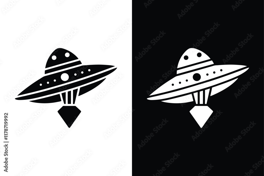 Fototapeta premium Rocket Launch and Space Adventure Icon. Futuristic Spaceship and Alien Invasion Designs