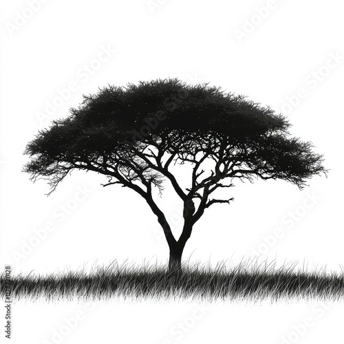 African Acacia Tree Silhouette: A Stunning Black and White Nature Photograph