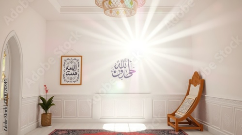  Add subtle decorative items such as Arabic calligraphy wall art, a prayer corner with a wooden Quran stand,