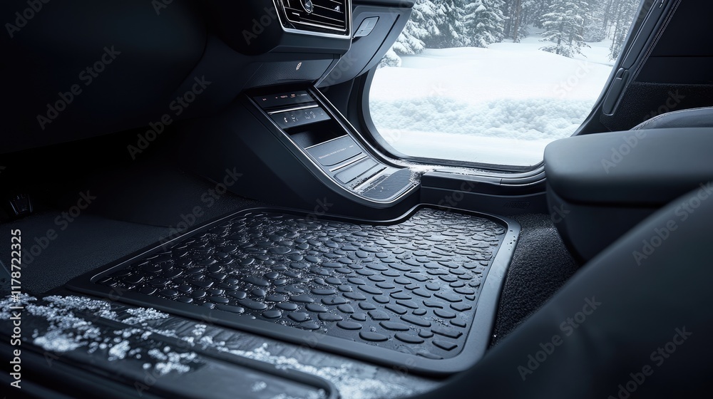 Obraz premium All-season car mats in a vehicle after a muddy hiking trip
