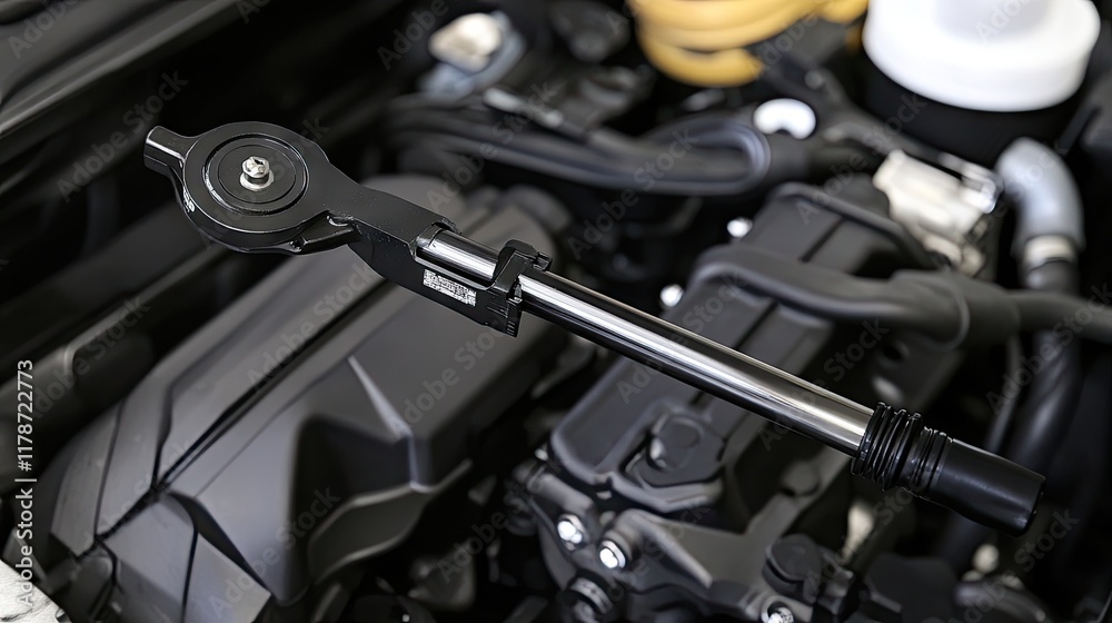 Fototapeta premium An oil filter removal tool in use during an engine oil change
