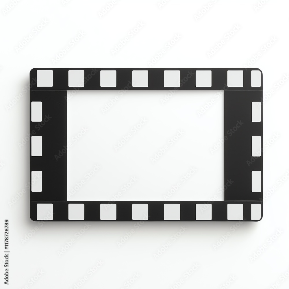 A blank film frame design, featuring a classic black and white pattern, ideal for showcasing photos or art. A blank film frame design, featuring a classic black and white pattern, ideal for showcasing photos or art.