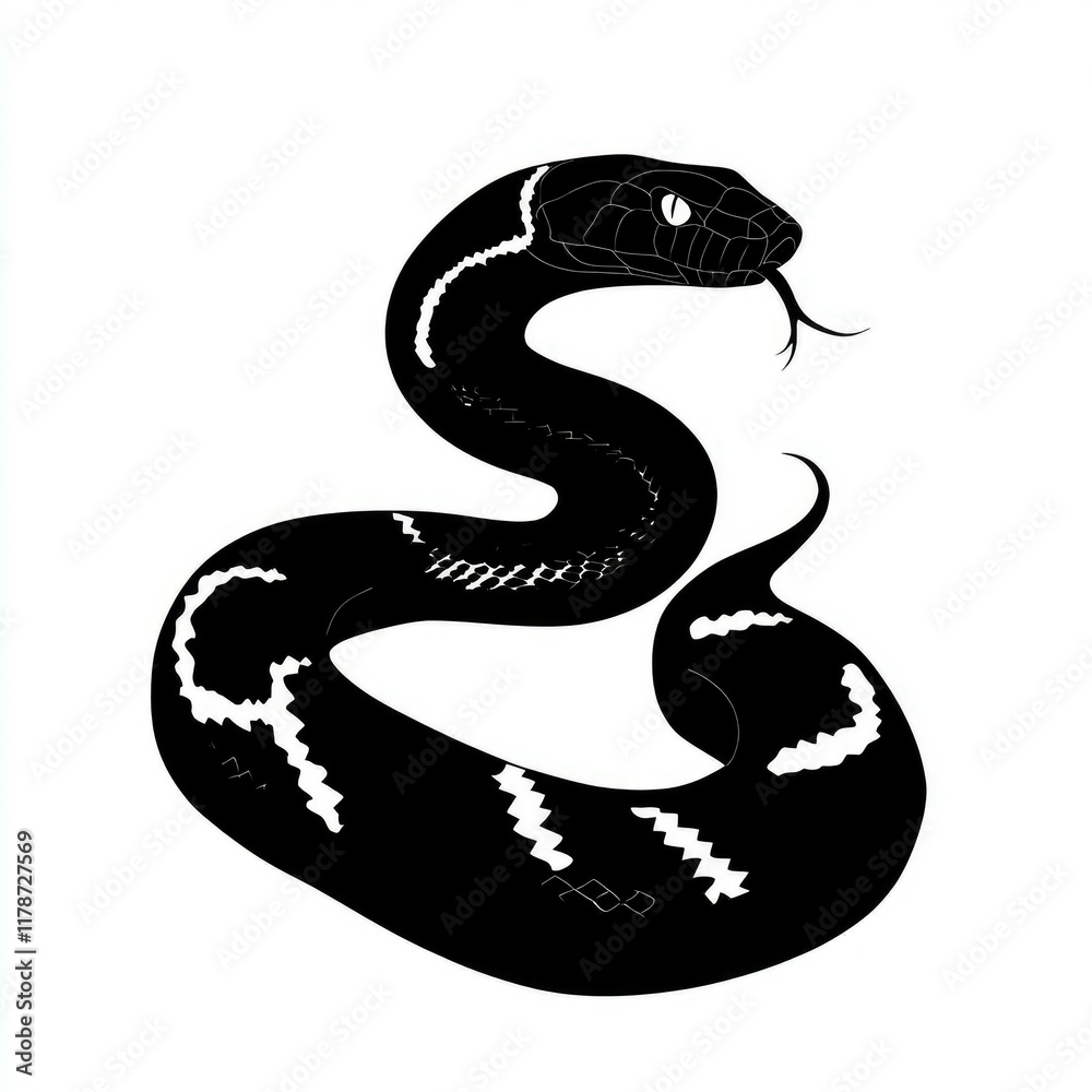 Fototapeta premium Black and White Snake Silhouette: A Monochromatic Masterpiece of Nature's Elegance