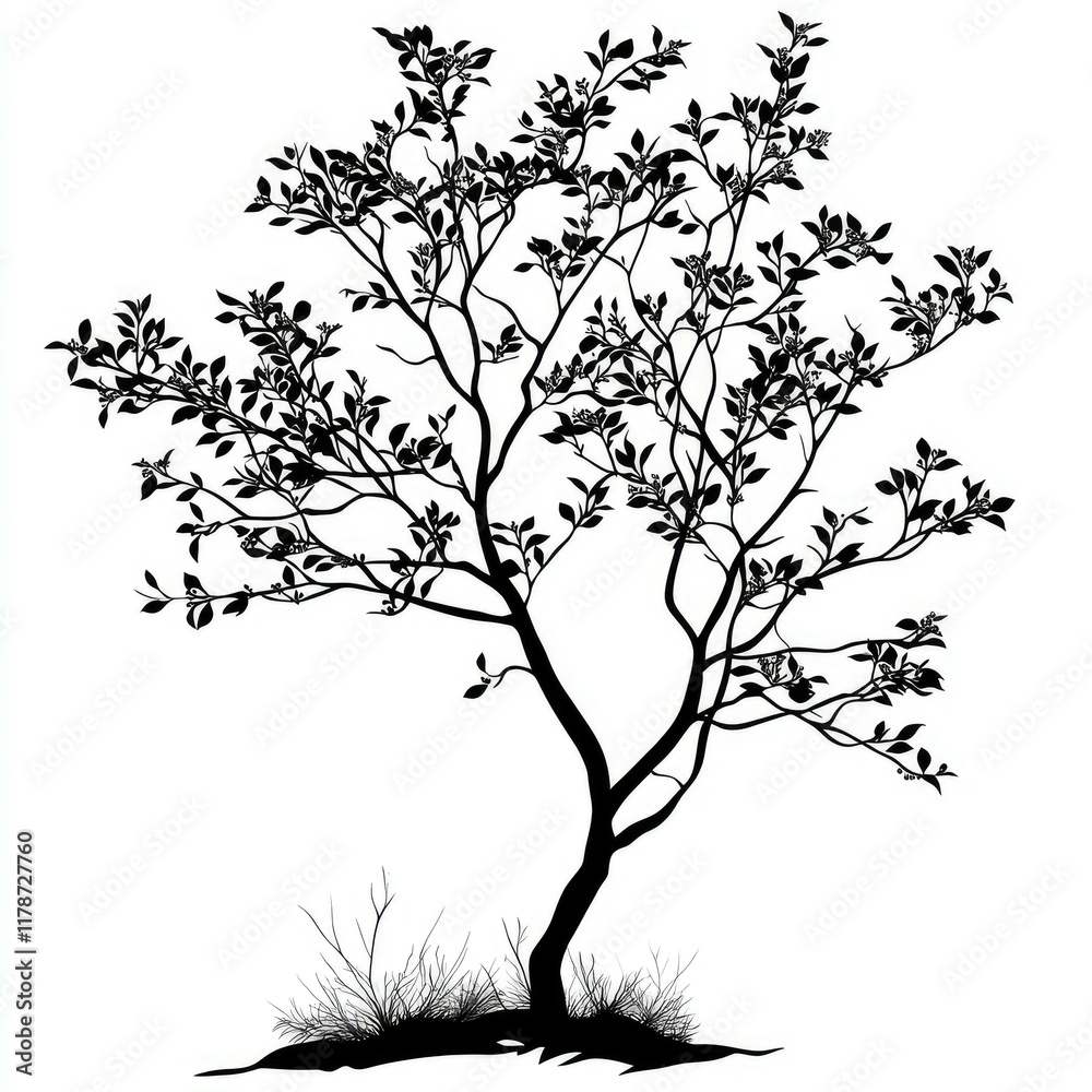Fototapeta premium Black and White Tree Silhouette: Elegant Botanical Illustration