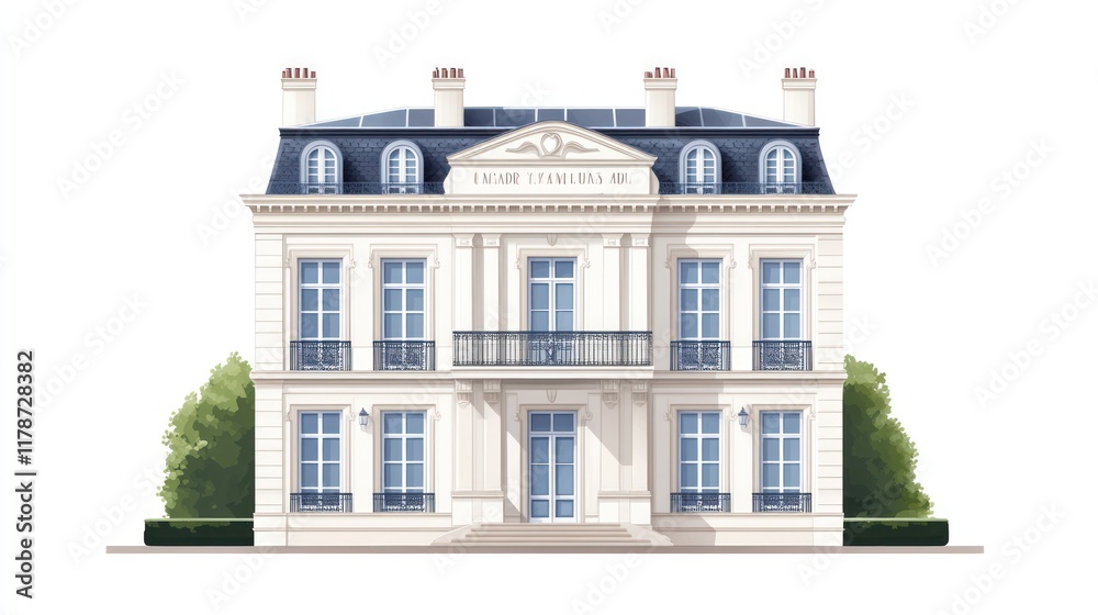 Fototapeta premium Elegant French-style mansion illustration.