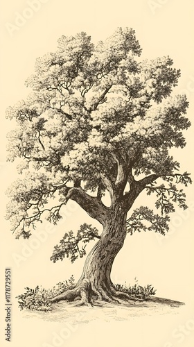 Artistic depiction of a grand oak tree photo