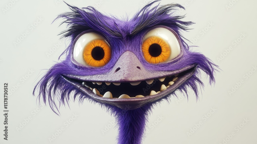 A whimsical purple creature with large eyes and a wide grin, showcasing a playful character design. A whimsical purple creature with large eyes and a wide grin, showcasing a playful character design.