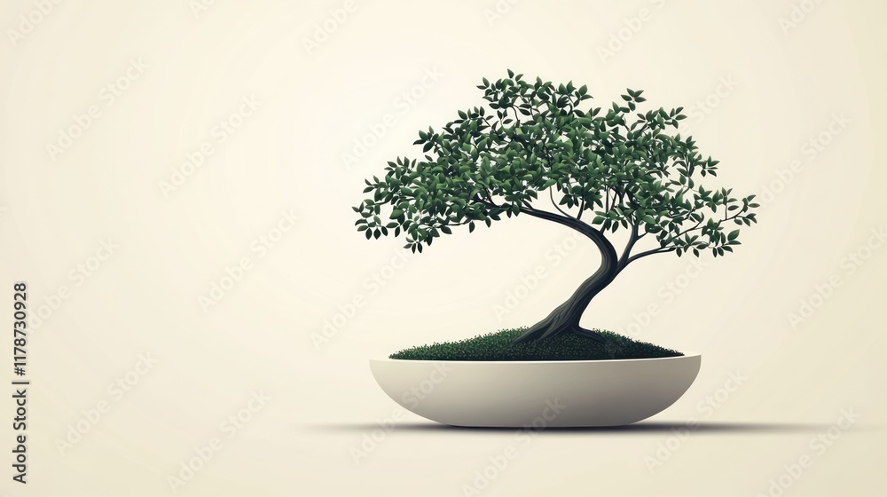 Serene bonsai tree in a minimalist white pot against a muted background. Serene bonsai tree in a minimalist white pot against a muted background.