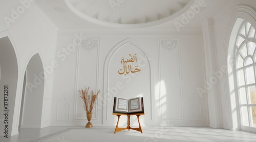  Add subtle decorative items such as Arabic calligraphy wall art, a prayer corner with a wooden Quran stand,