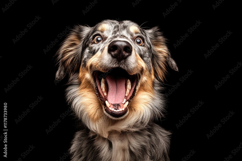 Gorgeous black and white sheep dog on a black background Gorgeous black and white sheep dog on a black background