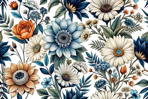 Vibrant Floral Pattern With Lush Greenery