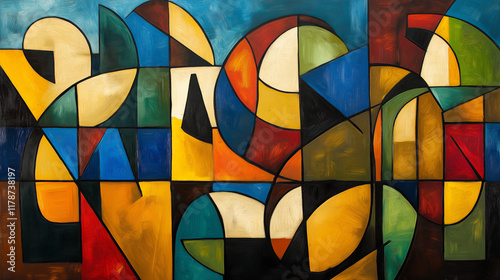 Abstract Geometric Artwork with Bold Shapes and Earthy Colors in a Contemporary Composition
