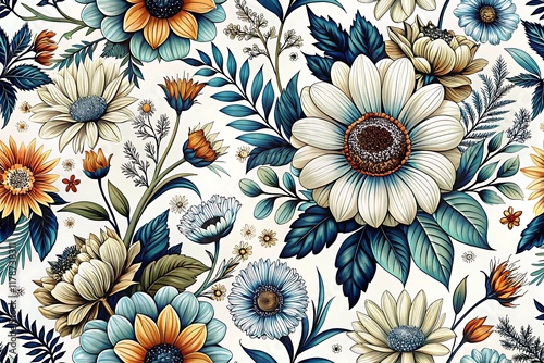 Vibrant Floral Pattern With Lush Greenery