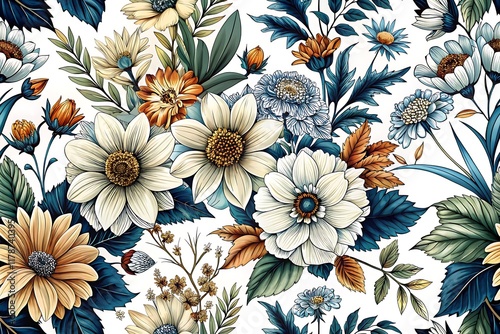 Vibrant Floral Pattern With Lush Greenery