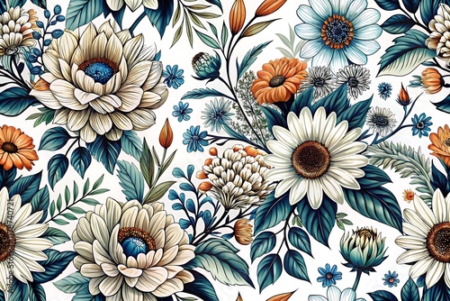 Vibrant Floral Pattern With Lush Greenery