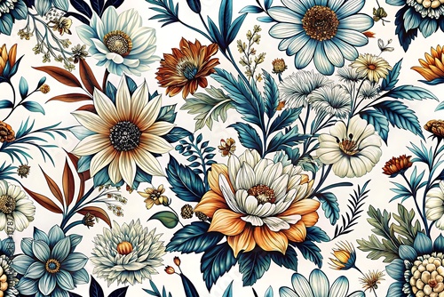 Vibrant Floral Pattern With Lush Greenery