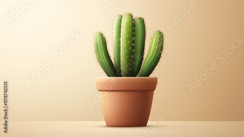 Potted cactus plant on beige background. photo