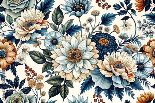 Vibrant Floral Pattern With Lush Greenery